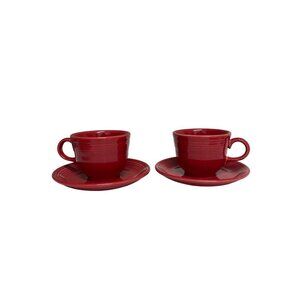 Fiesta Homer Laughlin Coffee Tea Cup Saucer Fiestaware Set Scarlet Red -Set of 2